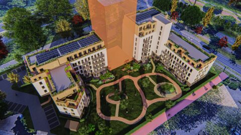 Impressie Kronenburgsingel 8 en 12 van bovenaf